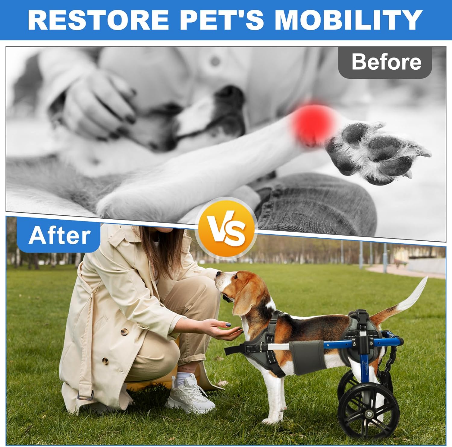 Virbraroo Dog Wheelchair for Back Legs,Large Dog Wheelchair