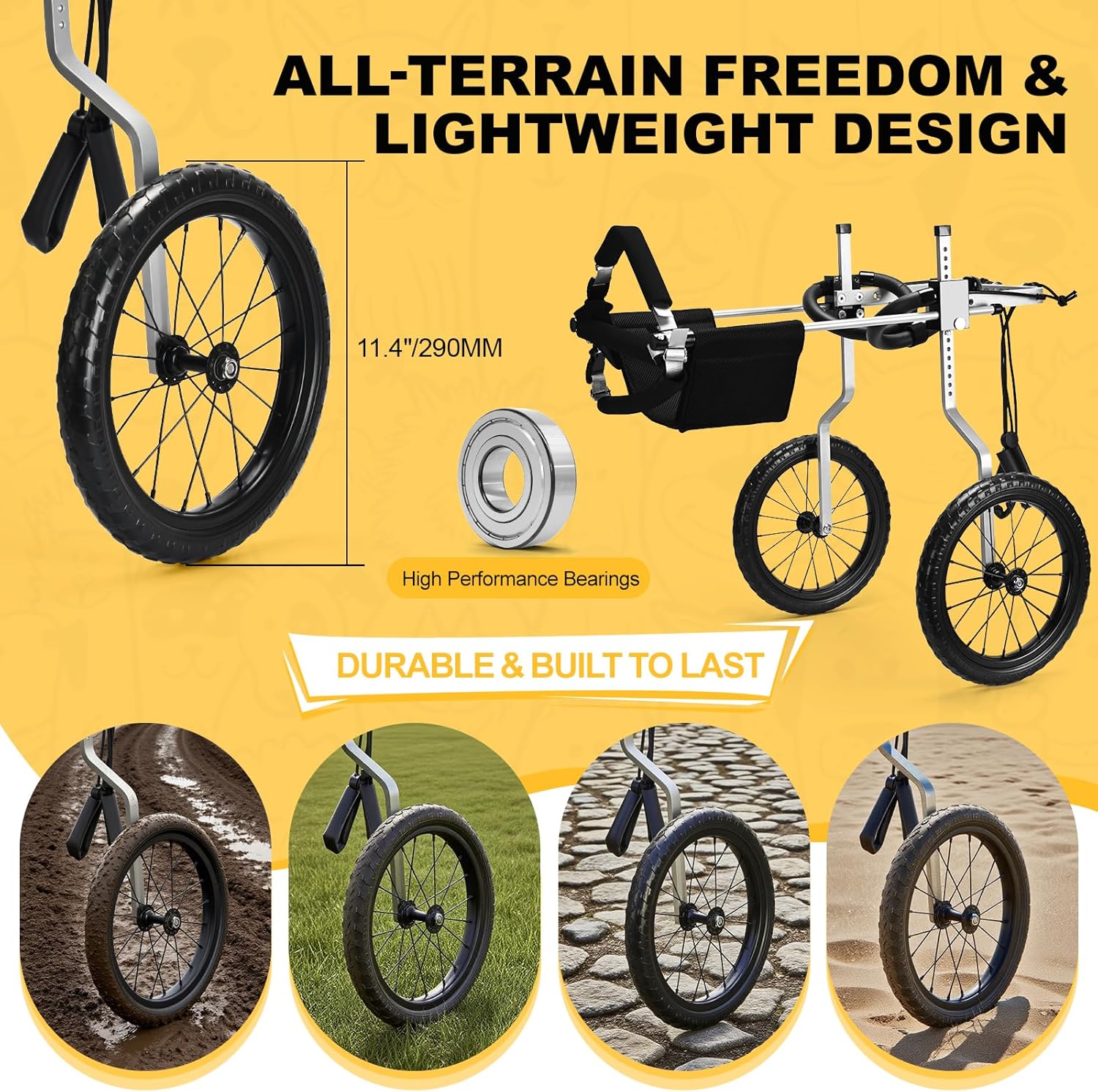 All-Terrain Dog Wheelchair for Back Legs - Lightweight & Adjustable for Medium to Large Dogs - Easy to Assemble Mobility Aid