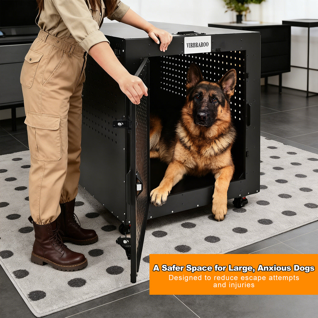 Indestructible Dog Crate 48-Inch XXL, High Anxiety Heavy Duty Dog Cage, Powder-Coated Aluminum, Multi-Latch Door, Grey