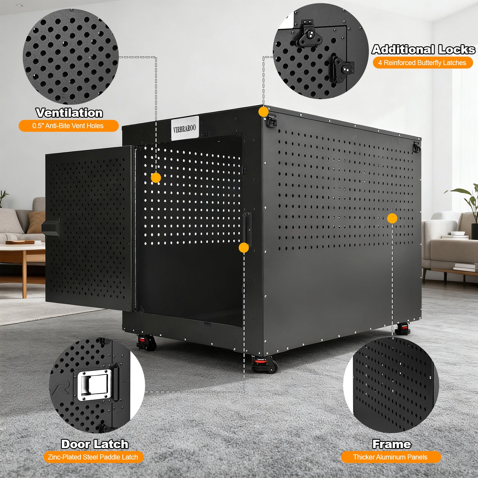 Indestructible Dog Crate 30-Inch S, High Anxiety Heavy Duty Dog Cage, Powder-Coated Aluminum, Multi-Latch Door, Grey