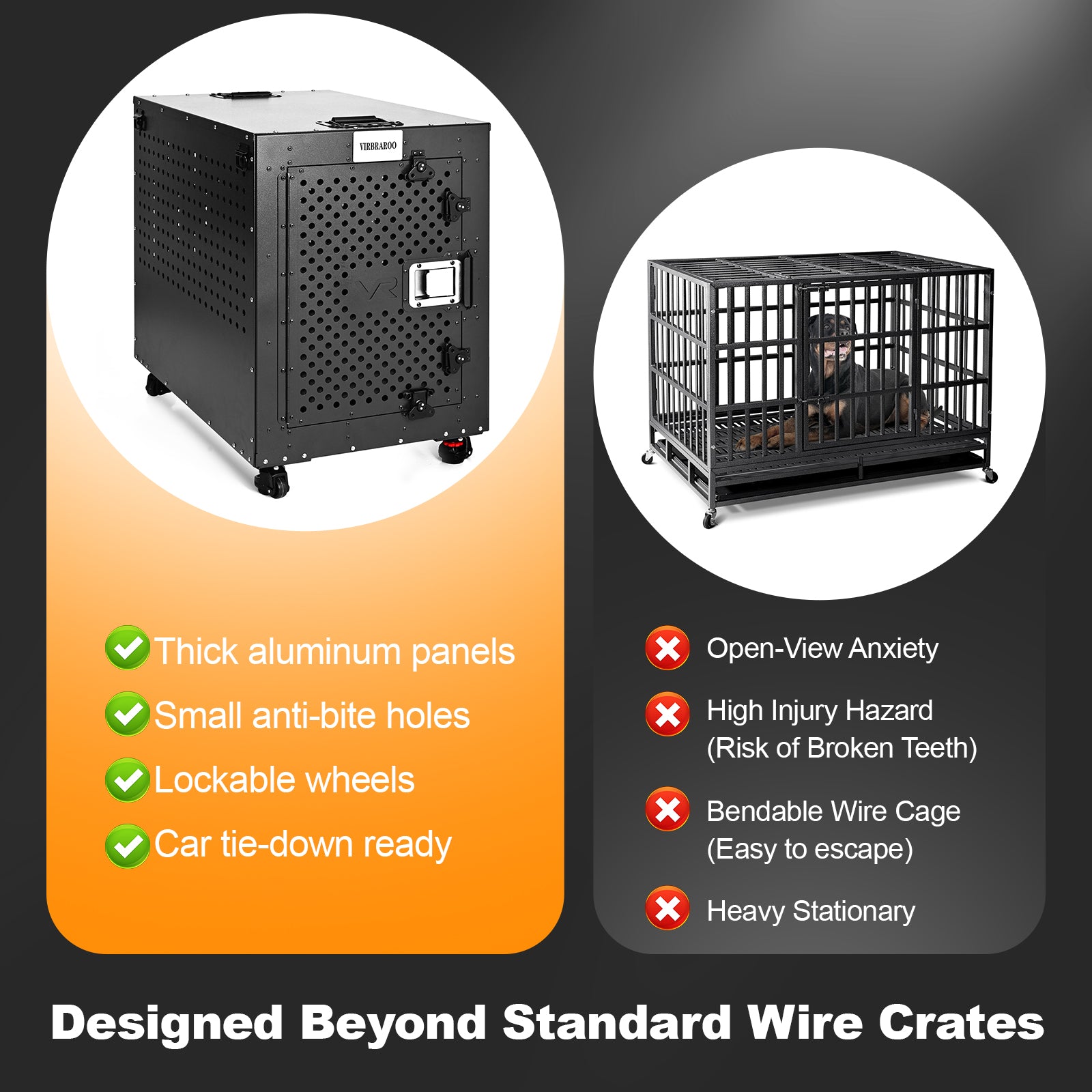 Indestructible Dog Crate 48-Inch XXL, High Anxiety Heavy Duty Dog Cage, Powder-Coated Aluminum, Multi-Latch Door, Grey